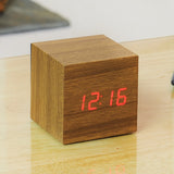 Cube Teak Click Clock / Red LED